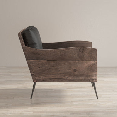 Karma Genuine Leather Solid Wood Rustic Accent Chair