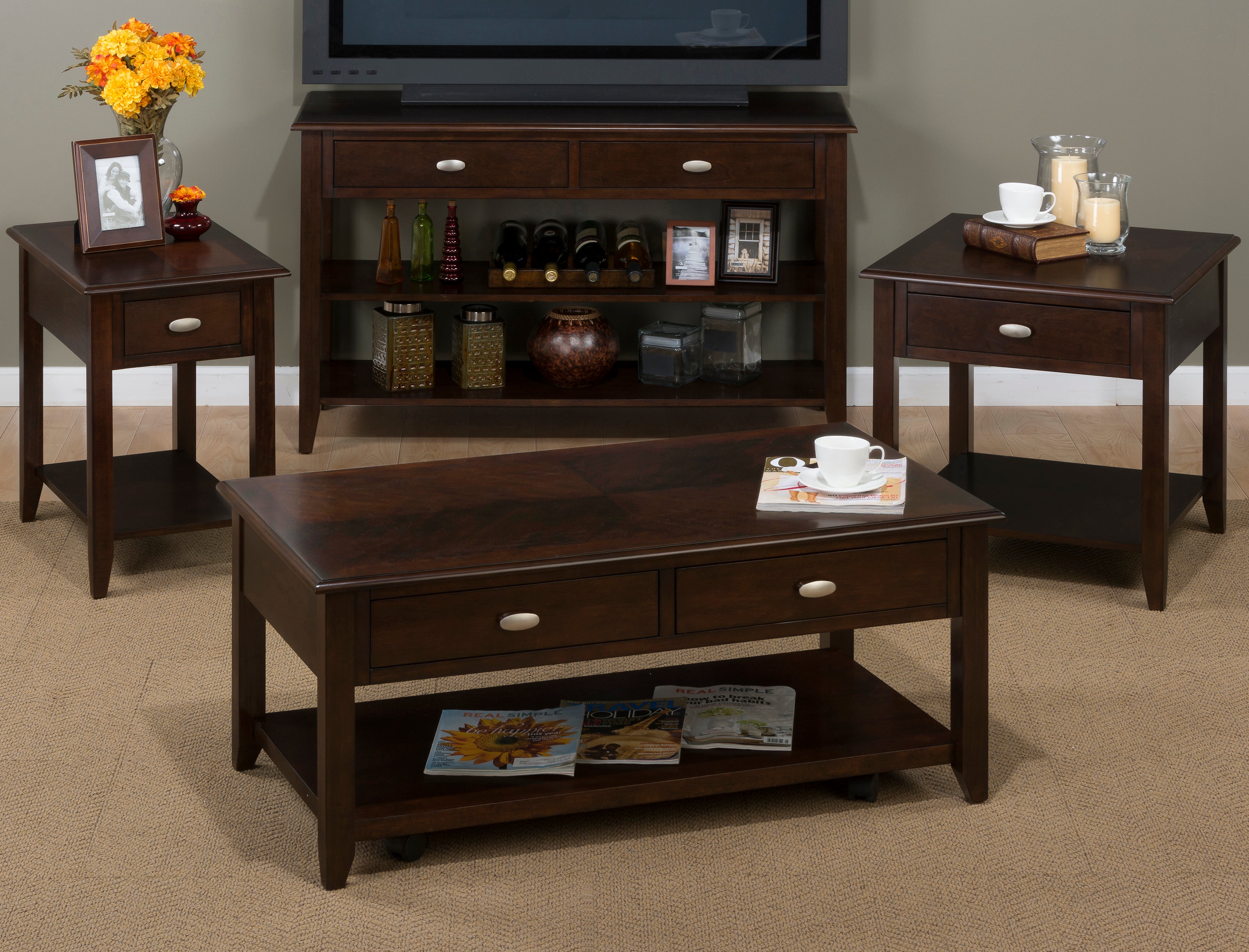 44" Rolling Coffee Table with Storage Drawers