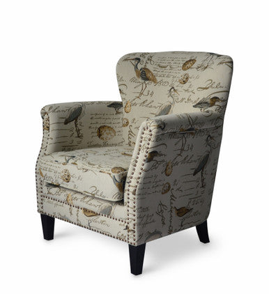 Avian Bird Pattern Upholstered Accent Chair with Nailhead Trim