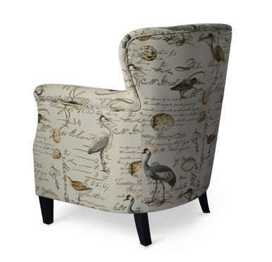 Avian Bird Pattern Upholstered Accent Chair with Nailhead Trim
