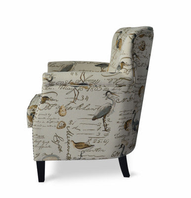 Avian Bird Pattern Upholstered Accent Chair with Nailhead Trim