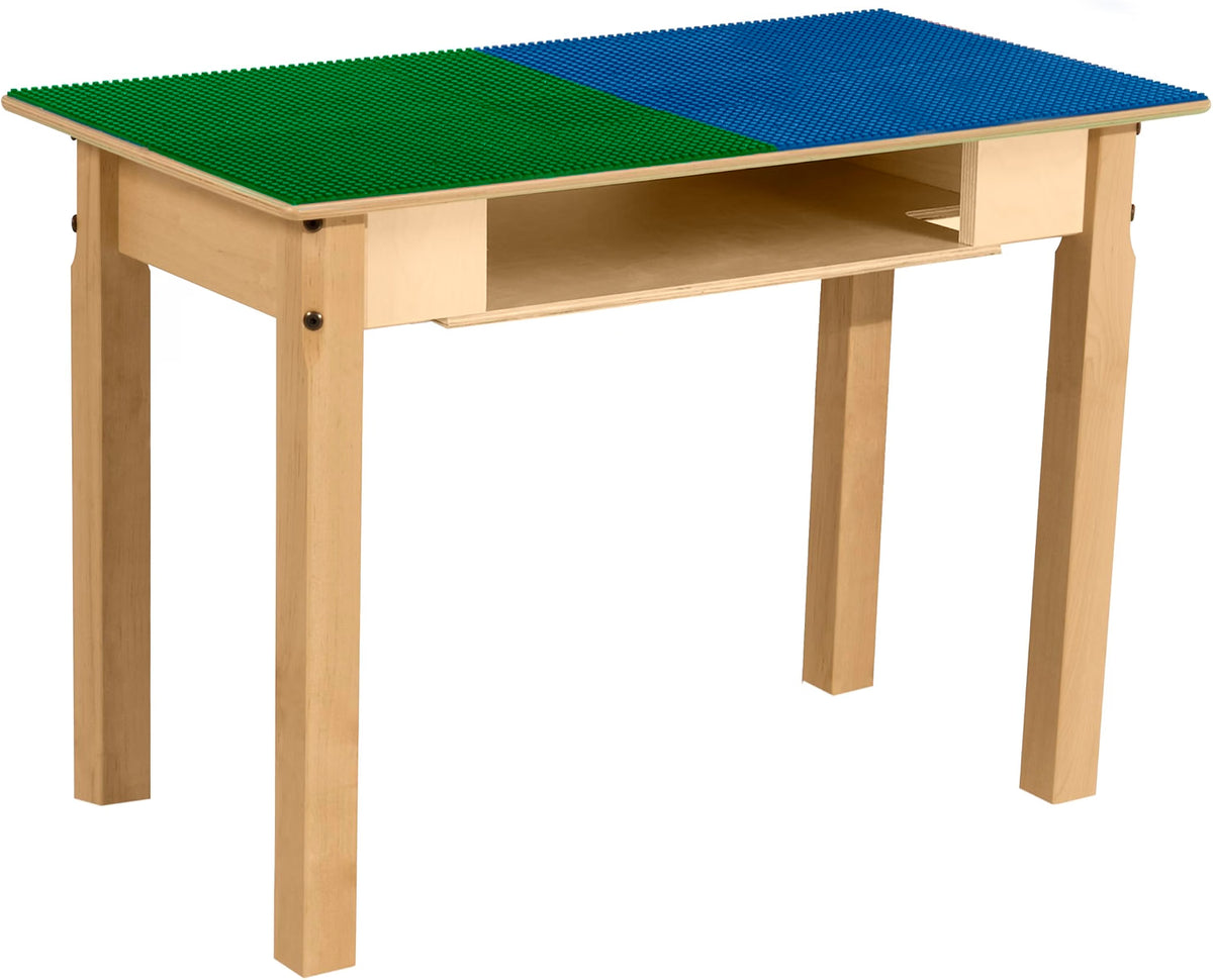 Rectangle Time-2-Play Table with a shelf, along with 22" legs and a LEGO® Compatible Grid of BLUE/GREEN Color