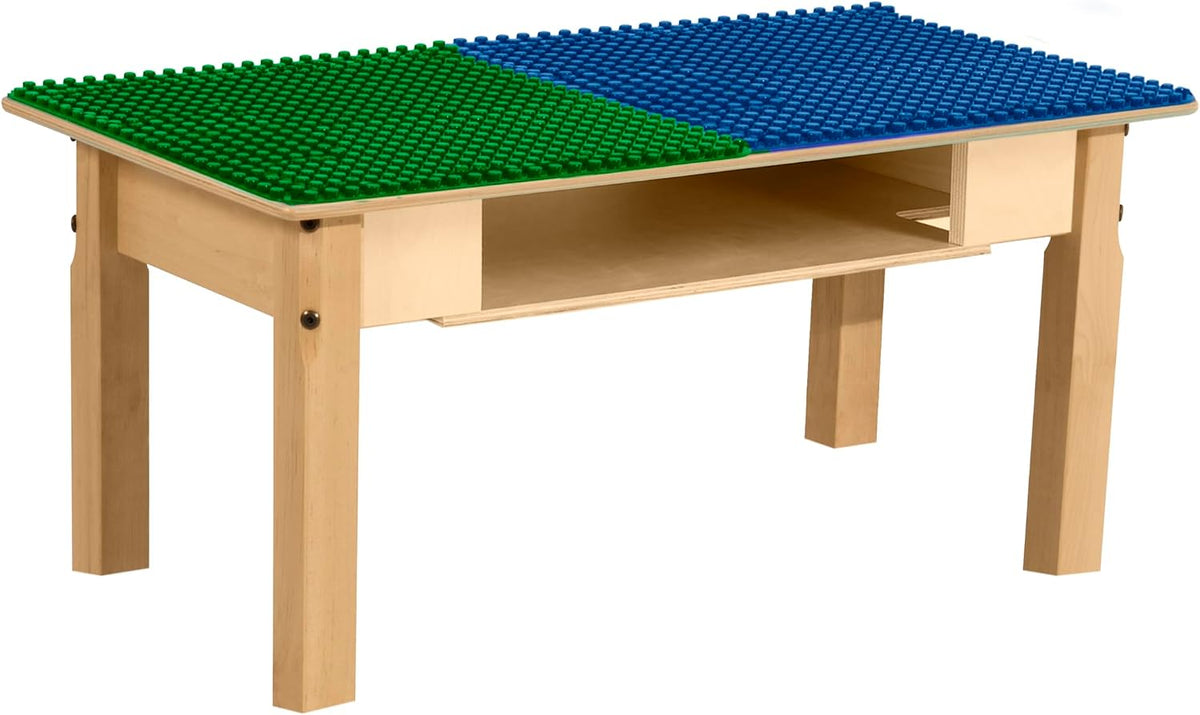 Rectangle Time-2-Play Table with a shelf, along with 14" legs and a DUPLO® Compatible Grid of BLUE/GREEN Color