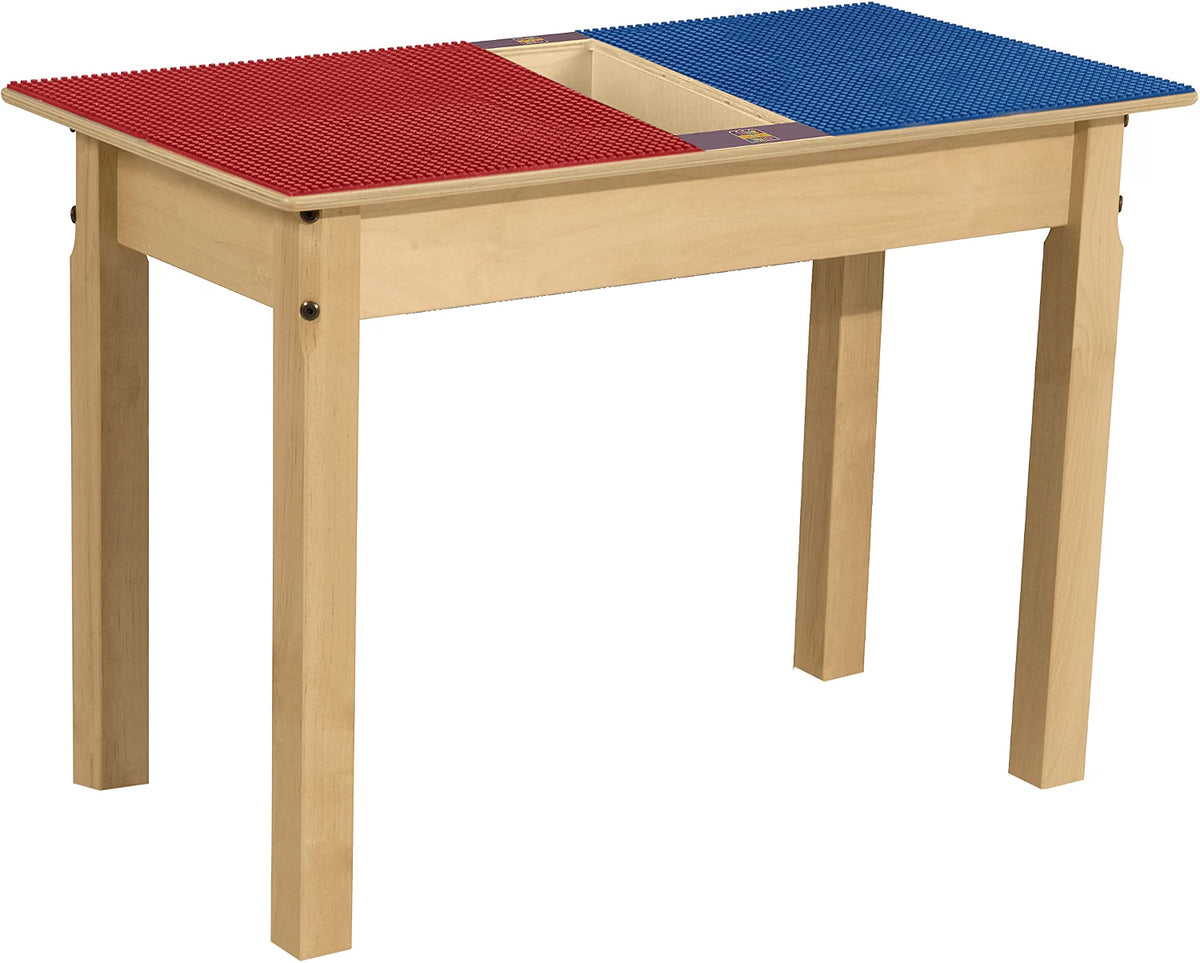 Rectangle Time-2-Play Table with a trough, along with 22" legs and a LEGO® Compatible Grid of RED/BLUE Color