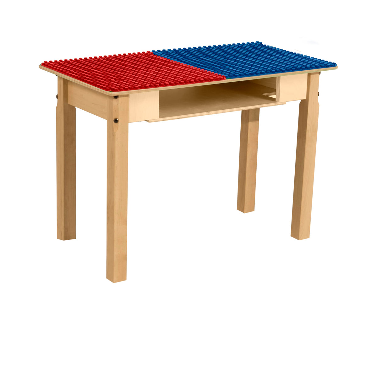 Rectangle Time-2-Play Table with a shelf, along with 18" legs and a DUPLO® Compatible Grid of RED/BLUE Color