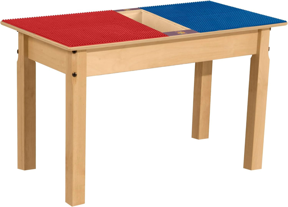 Rectangle Time-2-Play Table with a trough, along with 18" legs and a LEGO® Compatible Grid of RED/BLUE Color