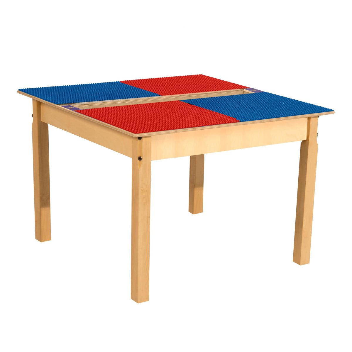 Square Time-2-Play Table with a trough, along with 20" legs and a DUPLO® Compatible Grid of RED/BLUE Color