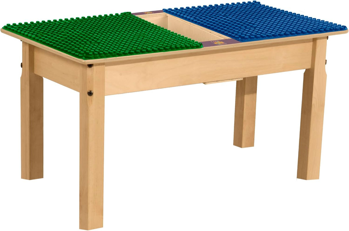 Rectangle Time-2-Play Table with a trough, along with 16" legs and a DUPLO® Compatible Grid of BLUE/GREEN Color