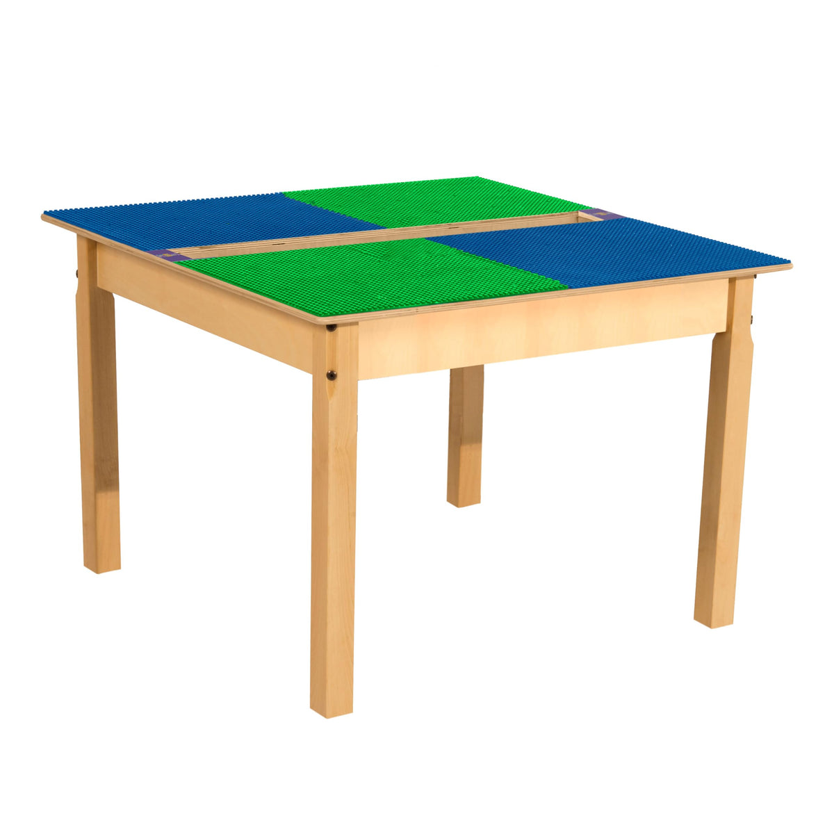 Square Time-2-Play Table with a trough, along with 22" legs and a DUPLO® Compatible Grid of BLUE/GREEN Color