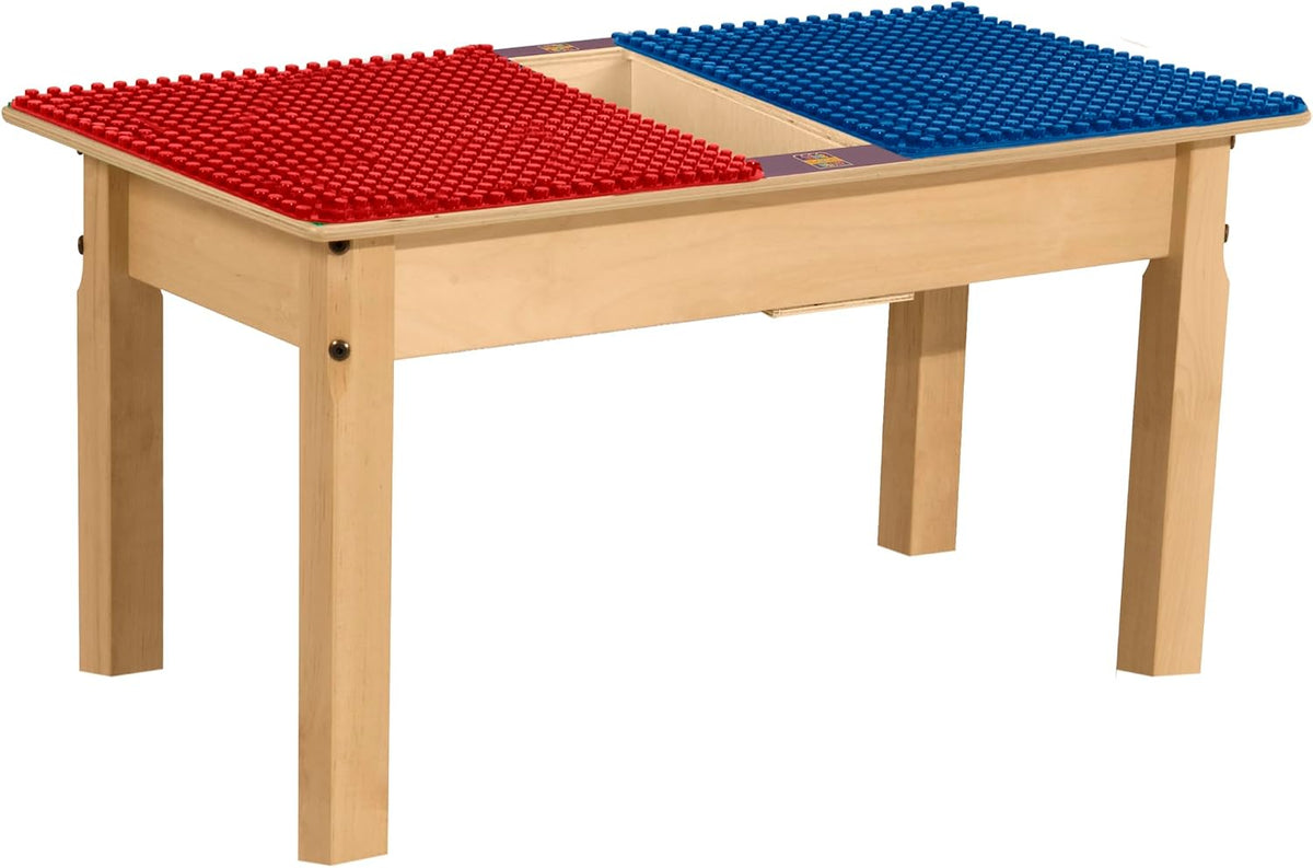 Rectangle Time-2-Play Table with a trough, along with 16" legs and a DUPLO® Compatible Grid of RED/BLUE Color