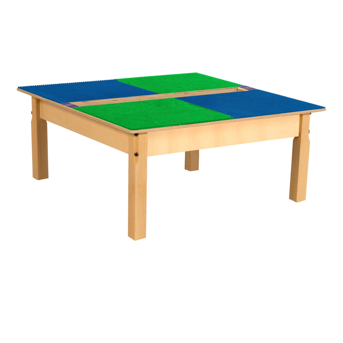 Square Time-2-Play Table with a trough, along with 14" legs and a DUPLO® Compatible Grid of BLUE/GREEN Color