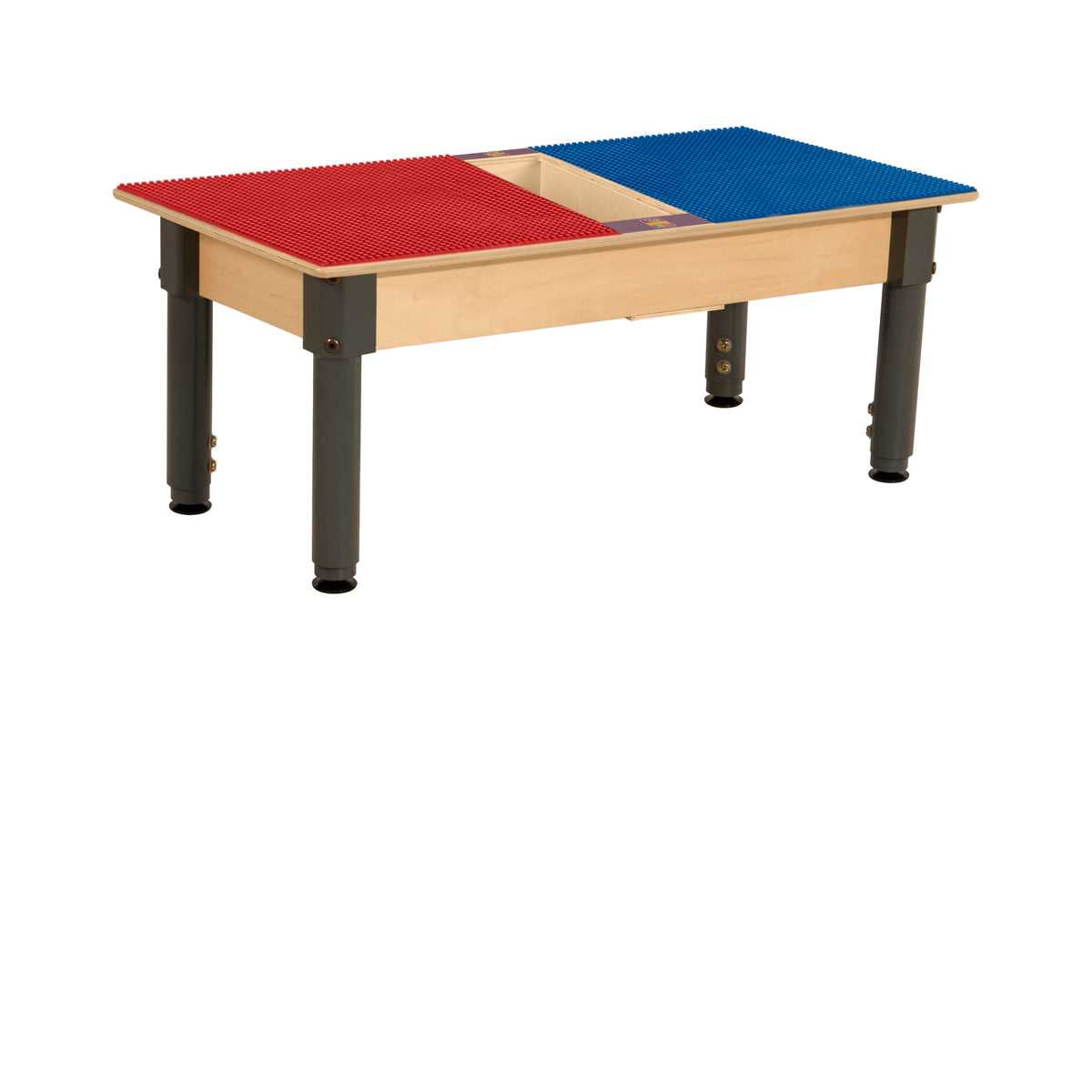 Rectangle Time-2-Play Table with a trough, along with adjustable 12"-17" legs and a LEGO® Compatible Grid of RED/BLUE Color