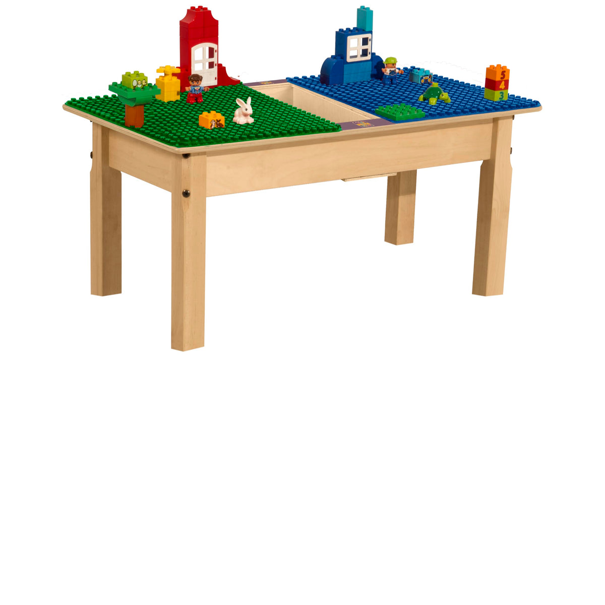Rectangle Time-2-Play Table with a trough, along with 14" legs and a DUPLO® Compatible Grid of BLUE/GREEN Color