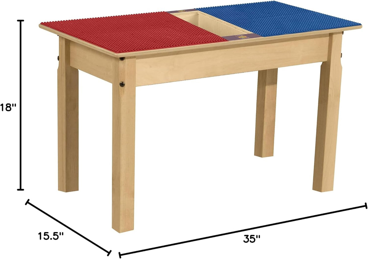Rectangle Time-2-Play Table with a trough, along with 18" legs and a DUPLO® Compatible Grid of RED/BLUE Color