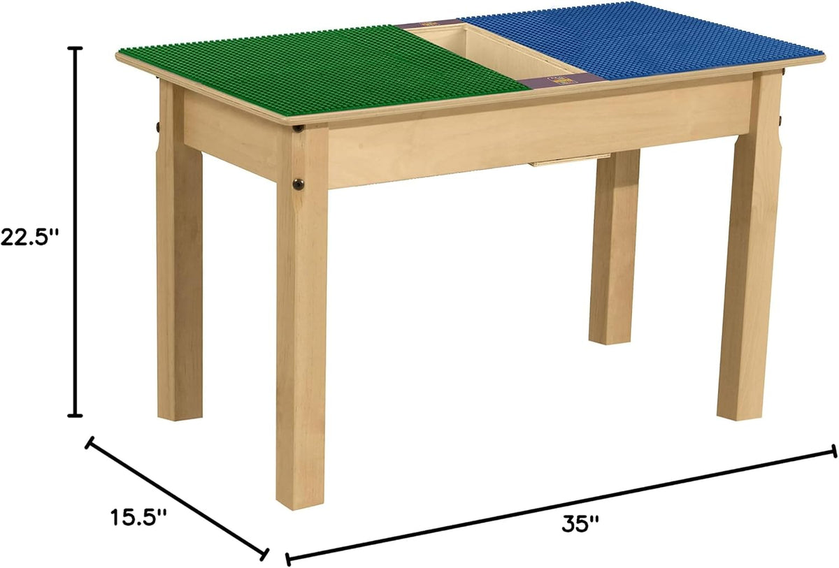Rectangle Time-2-Play Table with a trough, along with 18" legs and a DUPLO® Compatible Grid of BLUE/GREEN Color