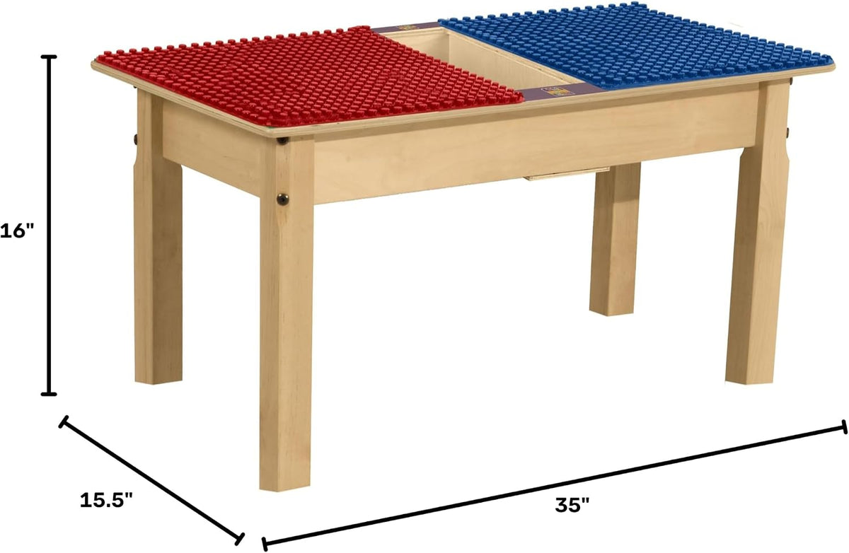 Rectangle Time-2-Play Table with a trough, along with 16" legs and a DUPLO® Compatible Grid of RED/BLUE Color