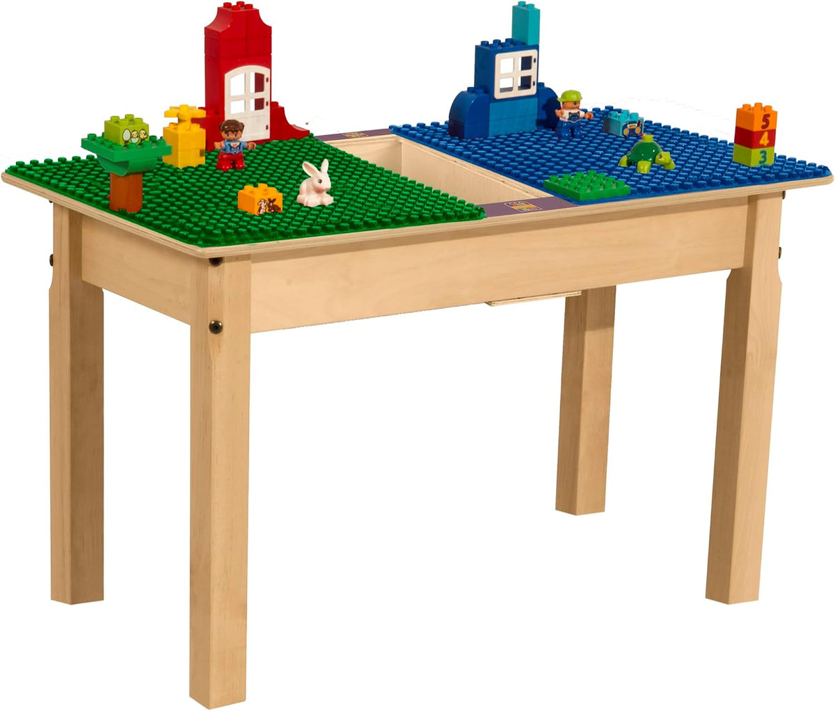 Rectangle Time-2-Play Table with a trough, along with 18" legs and a DUPLO® Compatible Grid of BLUE/GREEN Color