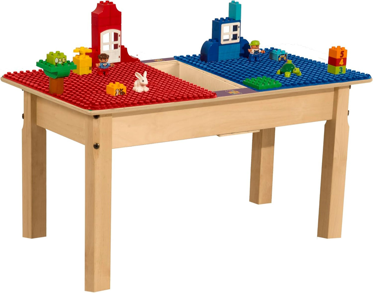 Rectangle Time-2-Play Table with a trough, along with 16" legs and a DUPLO® Compatible Grid of RED/BLUE Color