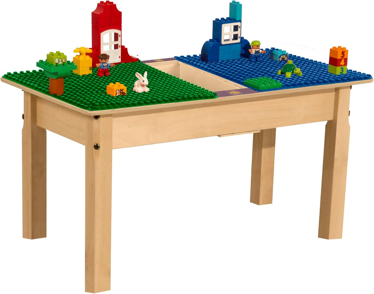 Rectangle Time-2-Play Table with a trough, along with 16" legs and a DUPLO® Compatible Grid of BLUE/GREEN Color