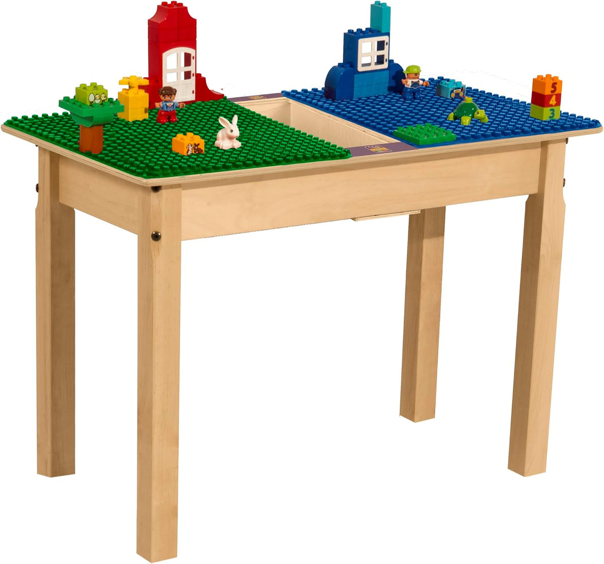 Rectangle Time-2-Play Table with a trough, along with 22" legs and a DUPLO® Compatible Grid of BLUE/GREEN Color