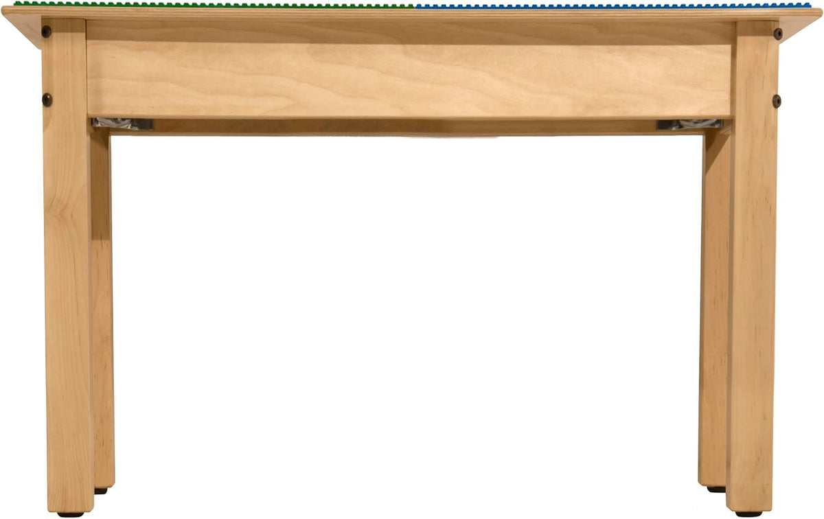 Square Time-2-Play Table with a trough and shelf, along with 16" legs and a DUPLO® Compatible Grid of BLUE/GREEN Color
