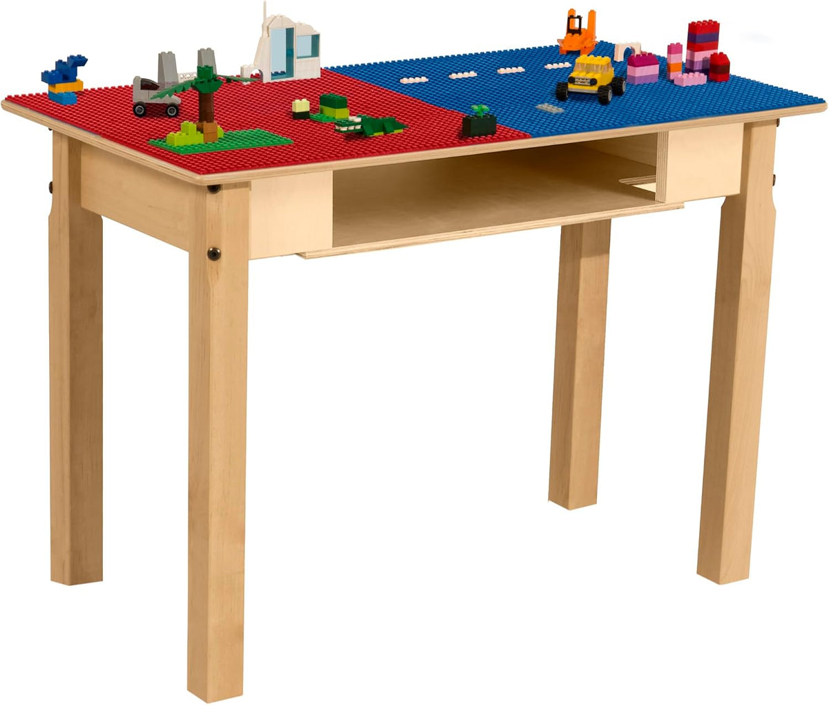 Rectangle Time-2-Play Table with a shelf, along with 22" legs and a LEGO® Compatible Grid of RED/BLUE Color