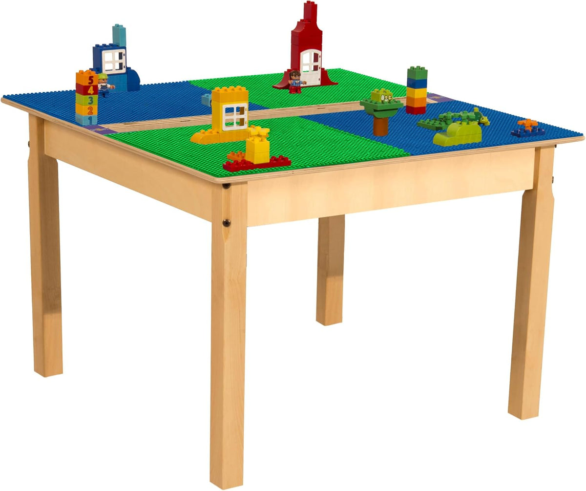 Square Time-2-Play Table with a trough, along with 20" legs and a DUPLO® Compatible Grid of BLUE/GREEN Color