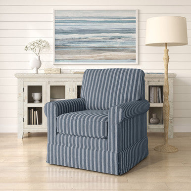 Riley Striped Upholstered Skirted Swivel Accent Chair