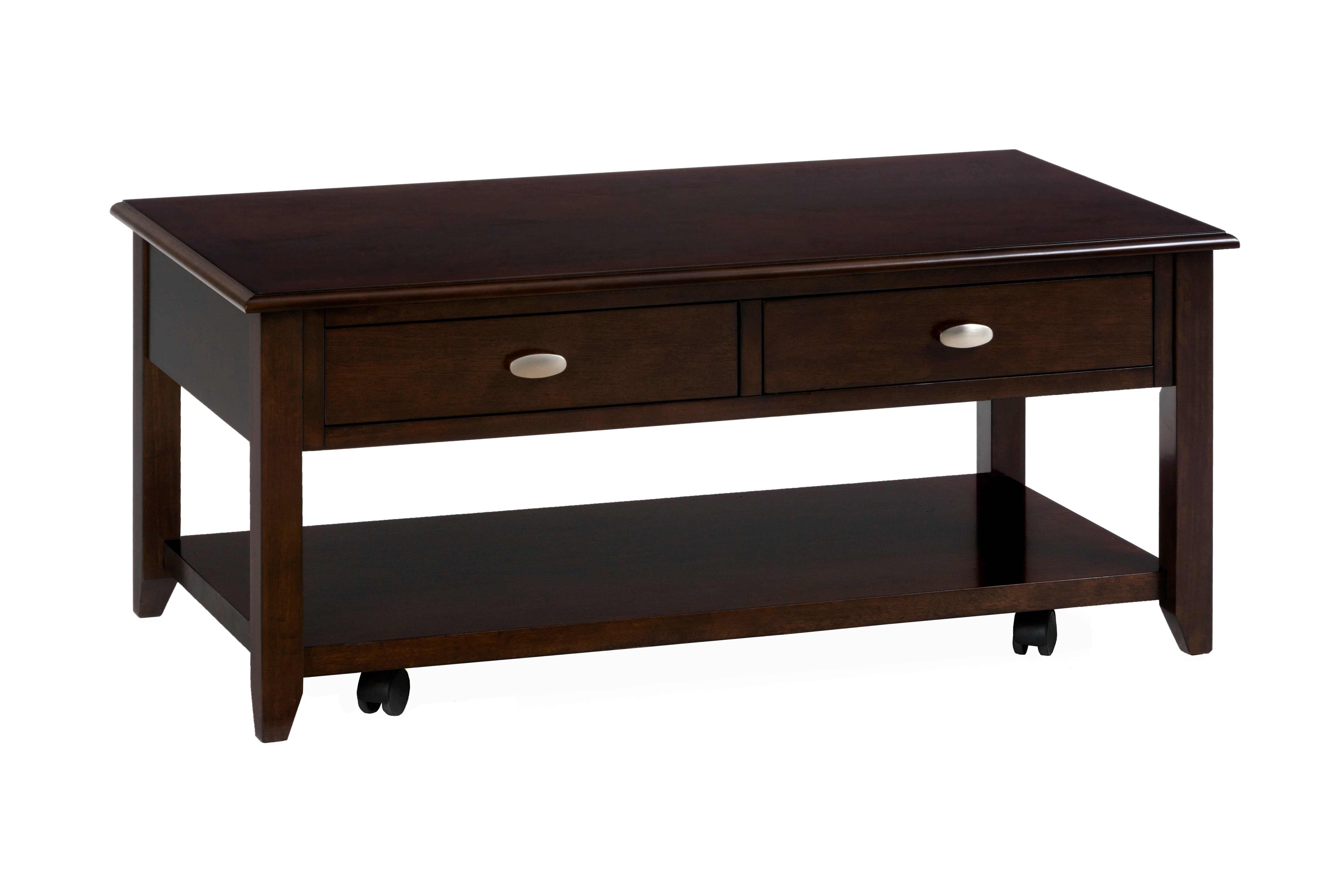 44" Rolling Coffee Table with Storage Drawers
