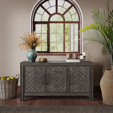 Urban Mid-Century Chevron Three-Door 60" Accent Cabinet