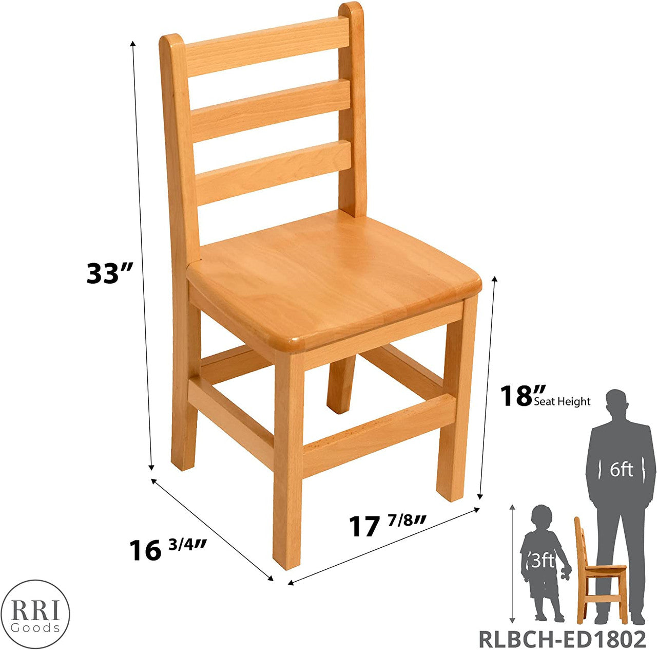 RRI Goods Ladderback Kid's Chair in Hardwood, Fully Assembled [Set of 2]