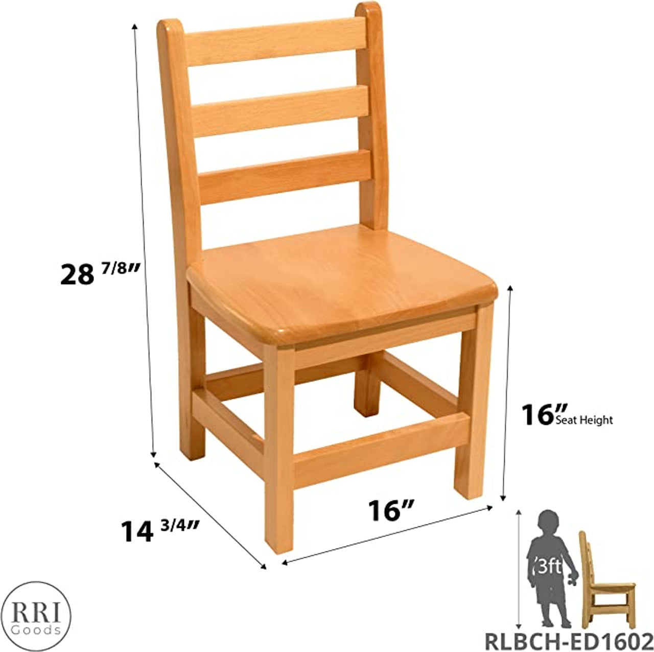RRI Goods Ladderback Kid's Chair in Hardwood, Fully Assembled [Set of 2]