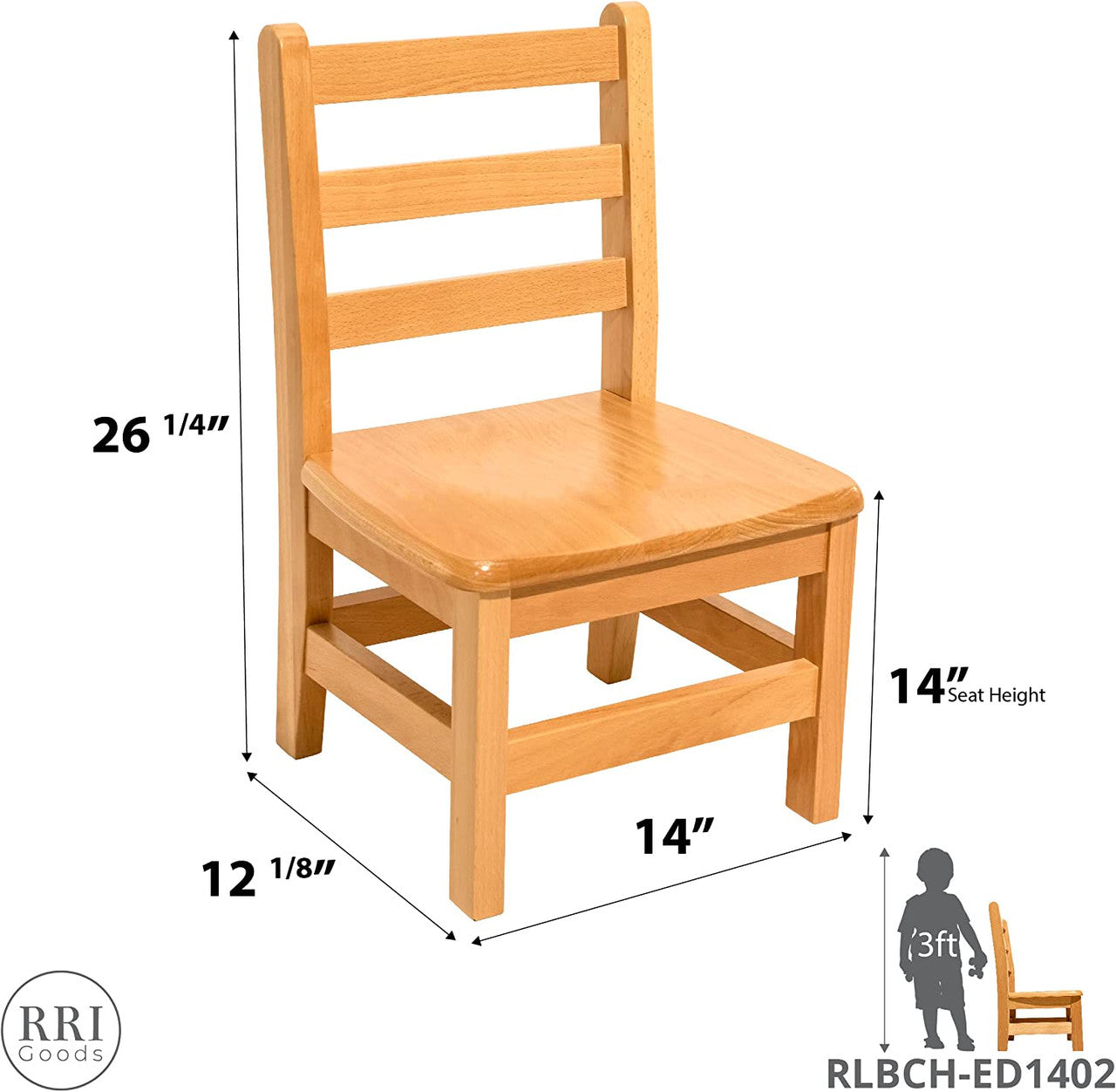 RRI Goods Ladderback Kid's Chair in Hardwood, Fully Assembled [Set of 2]
