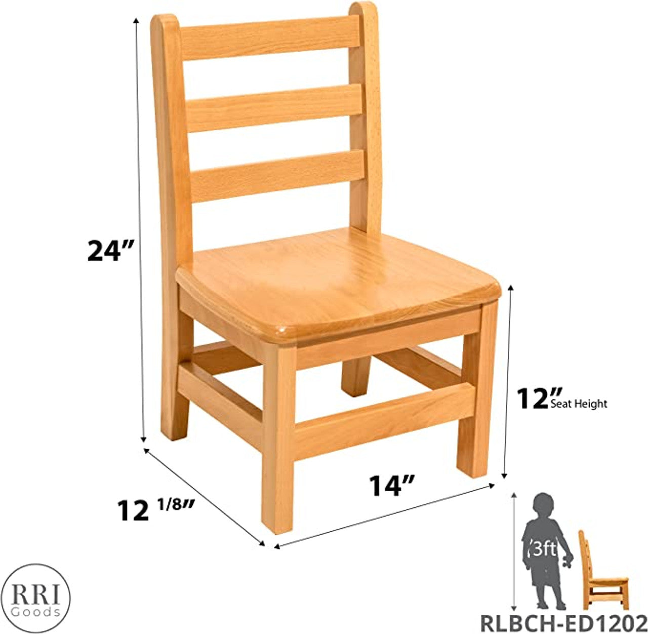 RRI Goods Ladderback Kid's Chair in Hardwood, Fully Assembled [Set of 2]
