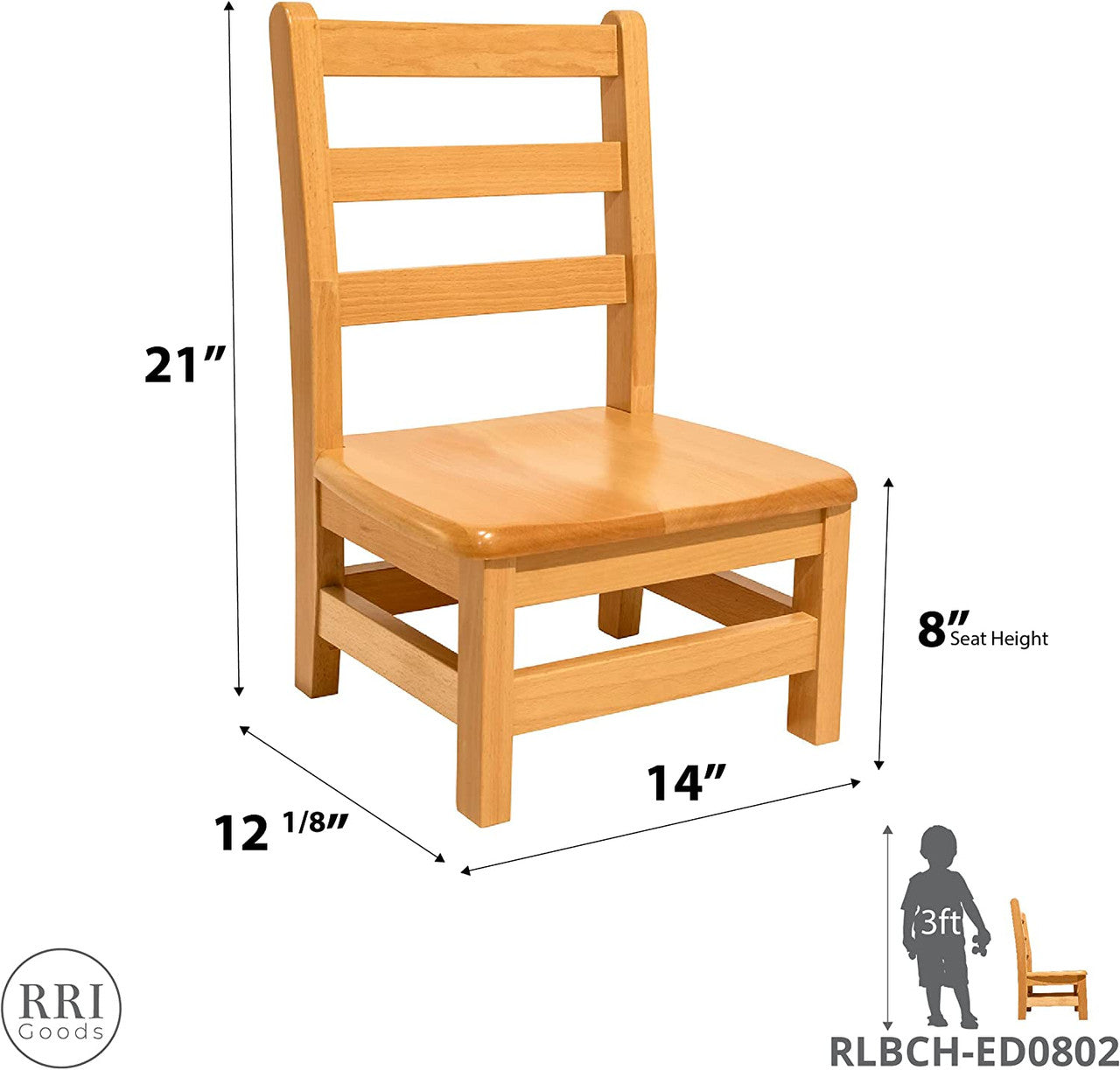 RRI Goods Ladderback Kid's Chair in Hardwood, Fully Assembled [Set of 2]