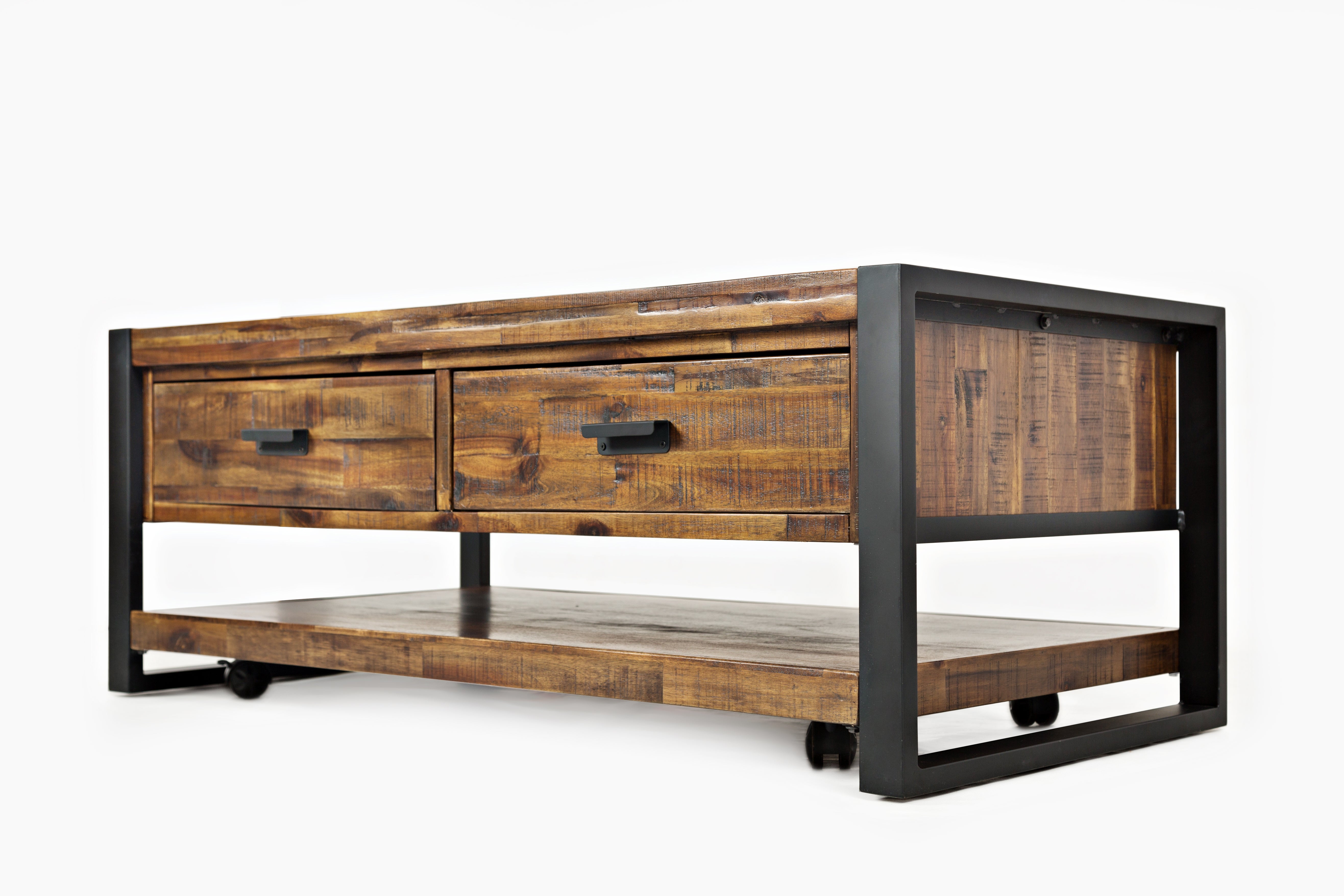 Foundry 48" Industrial Acacia Wood Coffee Table with Drawers