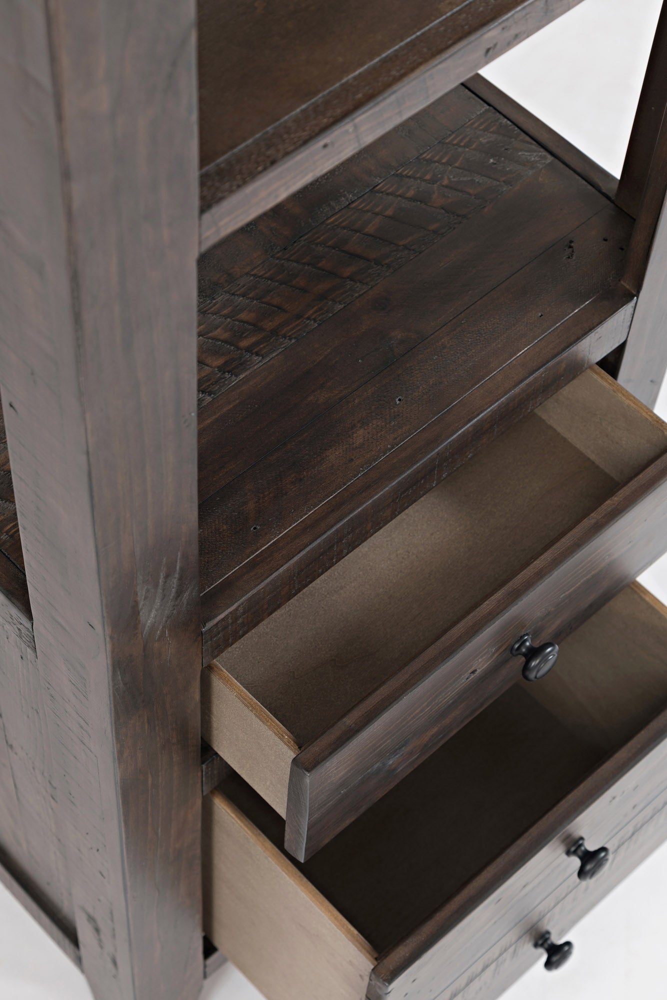 72" Rustic Reclaimed Bookcase Pier with Storage Drawers