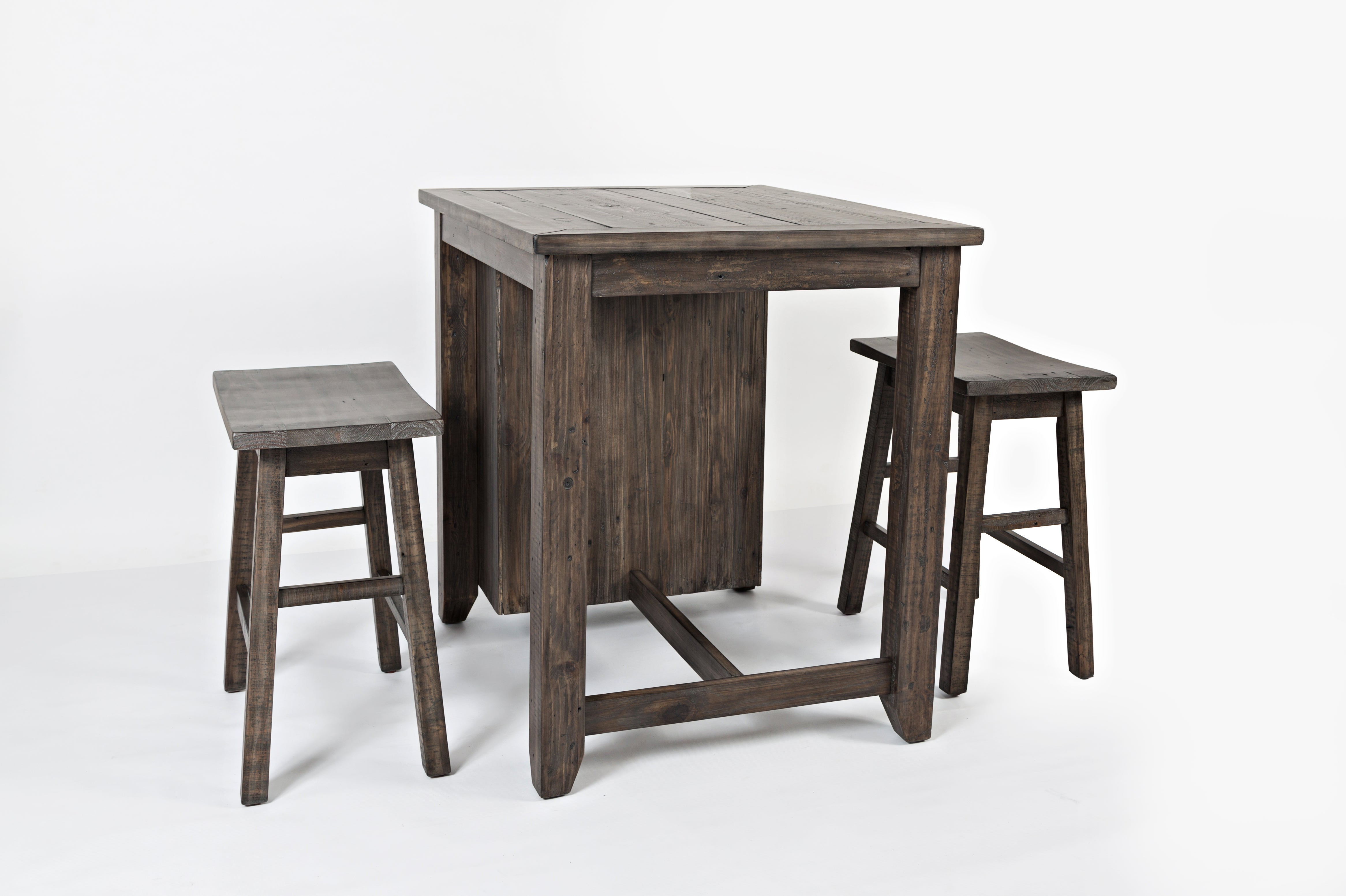 3-Piece Rustic Reclaimed Pine Counter Height Dining Set with Storage