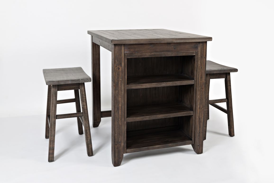3-Piece Rustic Reclaimed Pine Counter Height Dining Set with Storage