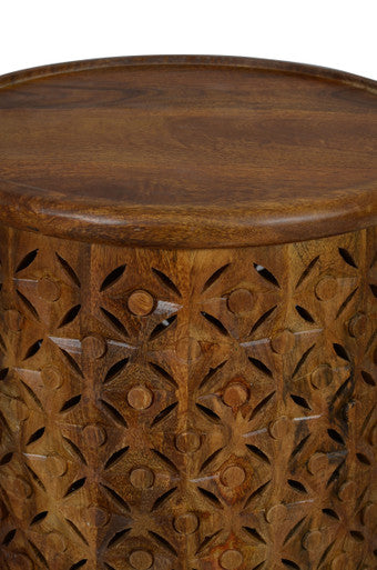 Decker - Hand Carved Rustic Mango Wood End Table