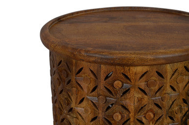 Decker - Hand Carved Rustic Mango Wood End Table