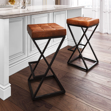 Universal Distressed Modern Leather Backless Stool