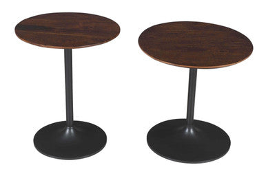 Solid Wood and Iron Modern Pedestal Accent Tables (Set of 2)