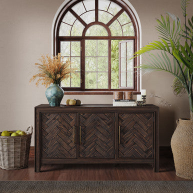 Urban Mid-Century Chevron Three-Door 60" Accent Cabinet