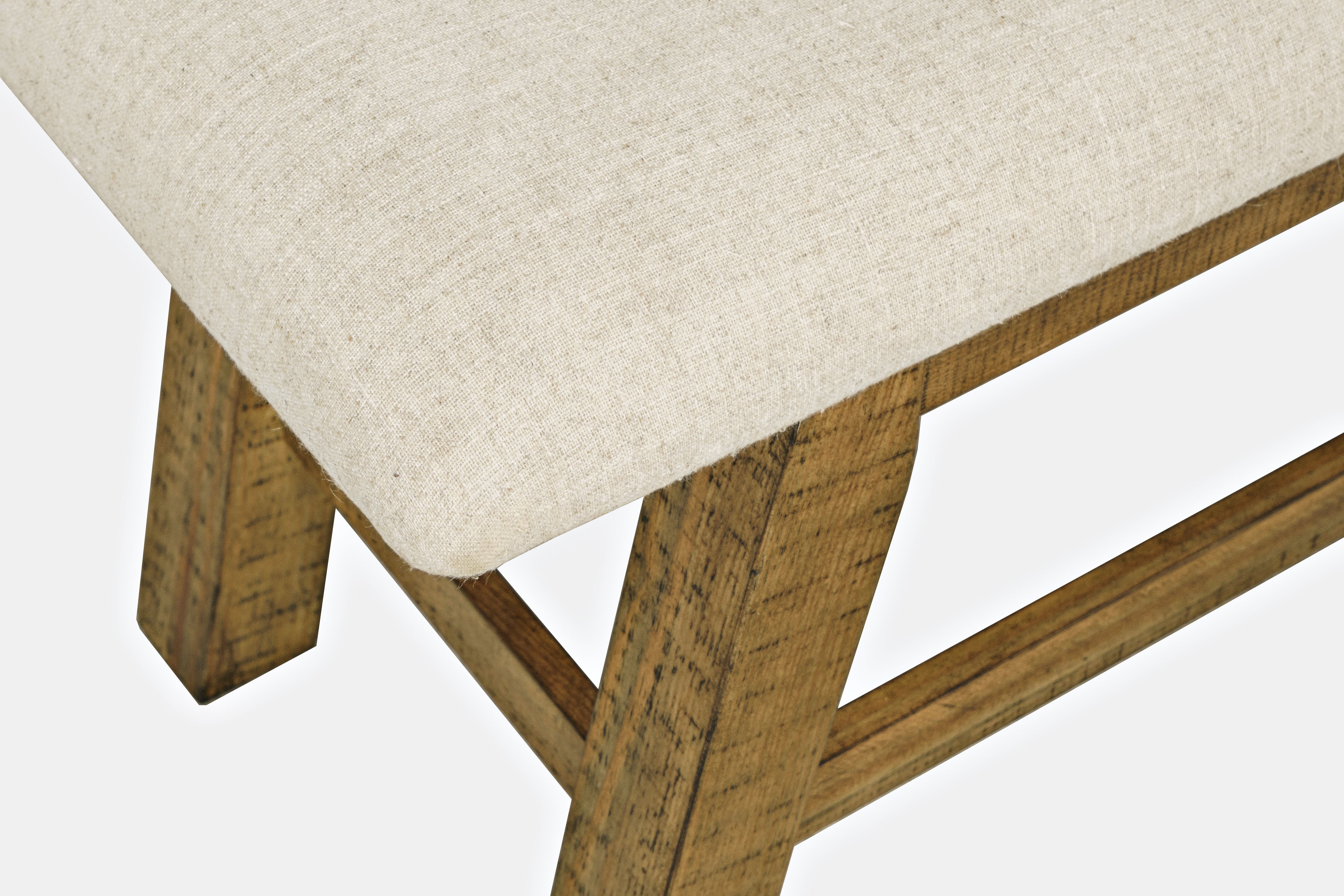 85" Upholstered Dining Bench with Distressed Solid Pine