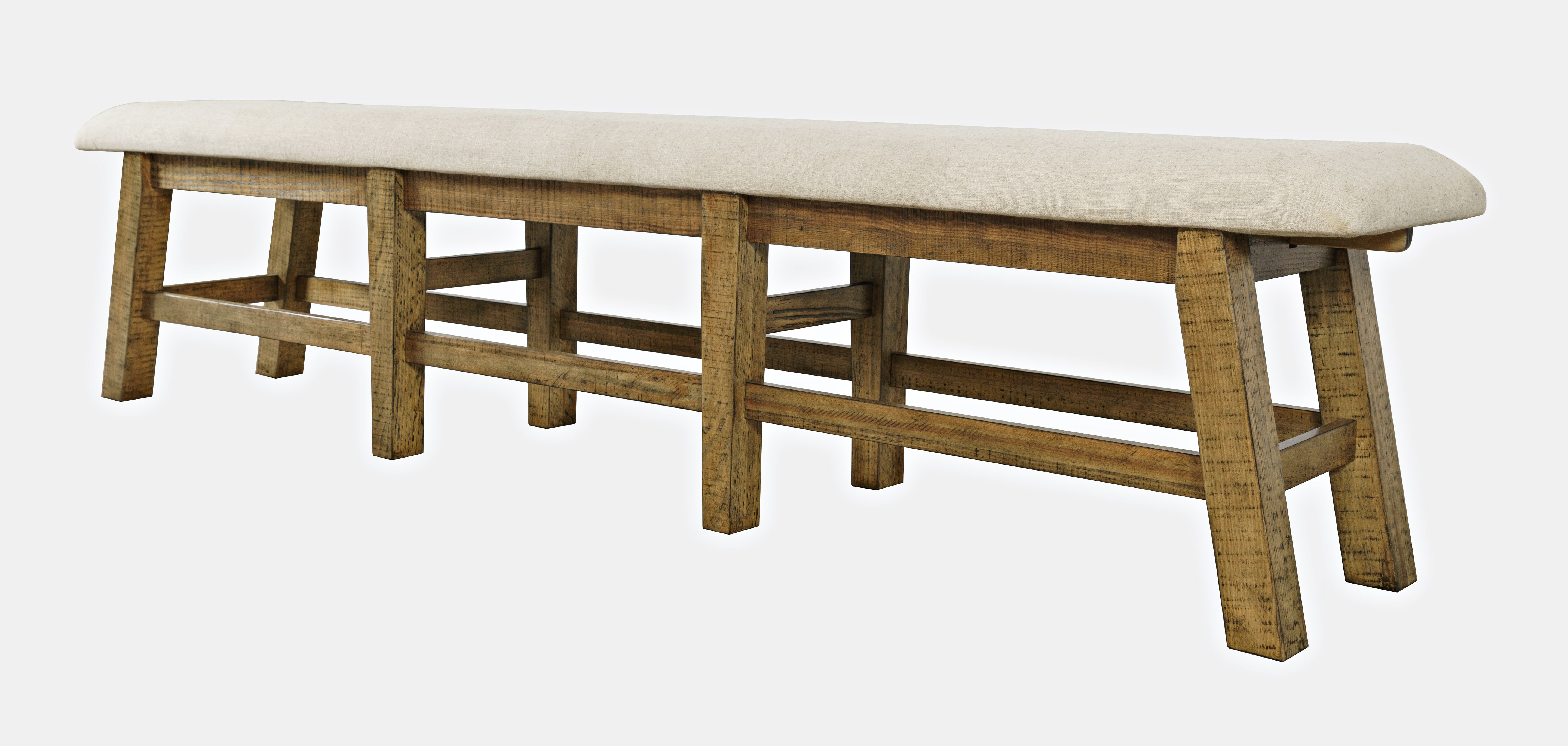 85" Upholstered Dining Bench with Distressed Solid Pine