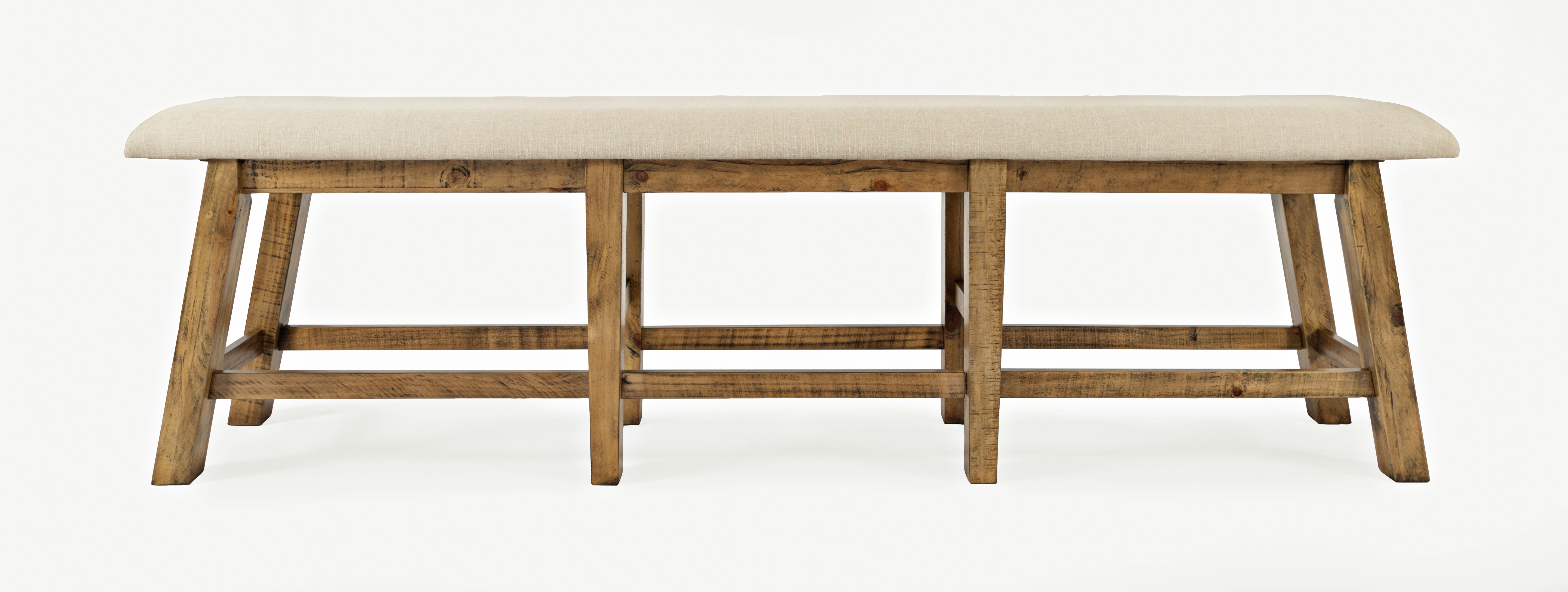 85" Upholstered Counter Height Bench, Distressed Solid Pine