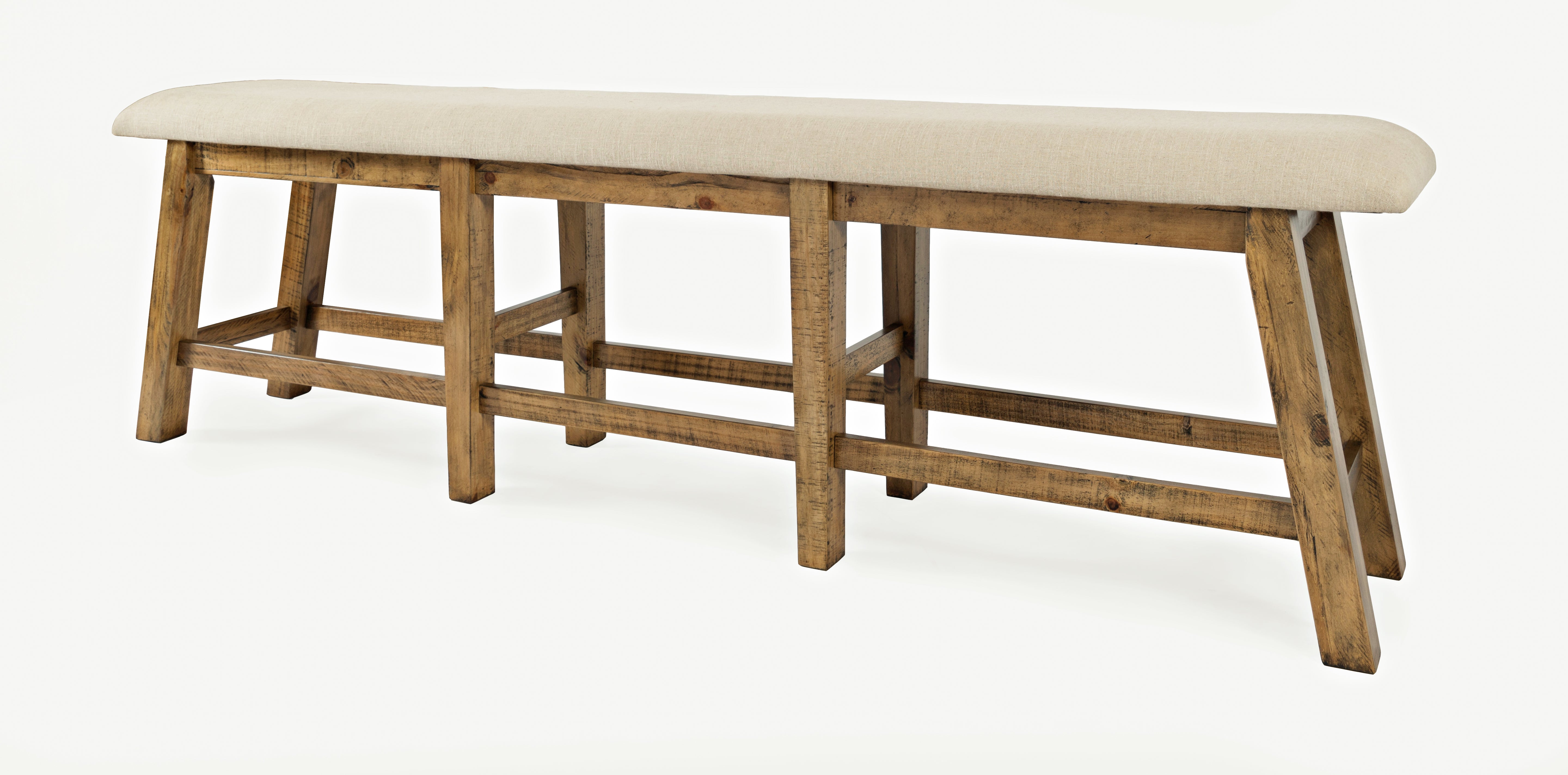 85" Upholstered Counter Height Bench, Distressed Solid Pine