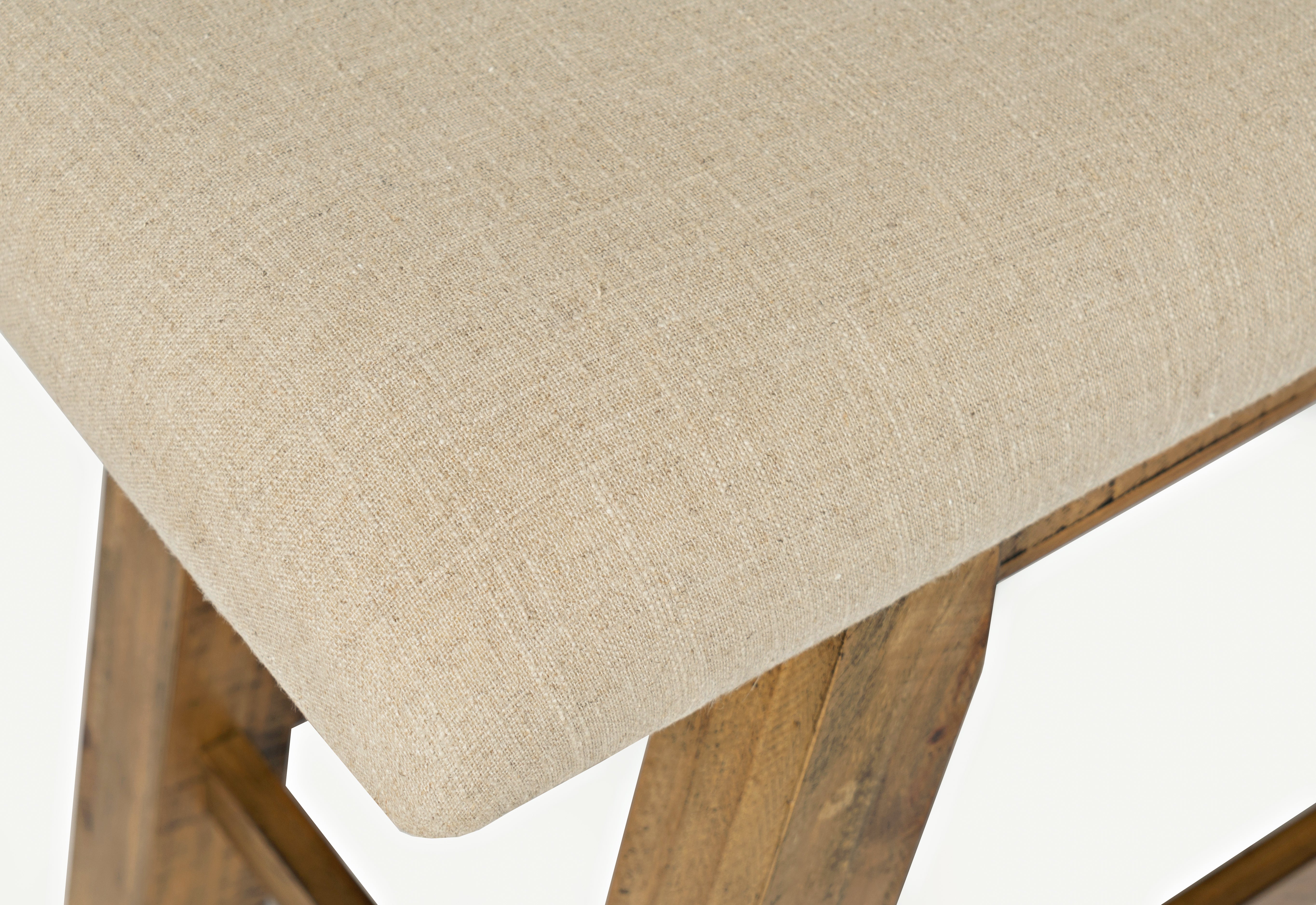 85" Upholstered Counter Height Bench, Distressed Solid Pine