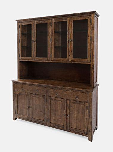 Urban Mission Style Hutch with LED Lights and 4 Door Server